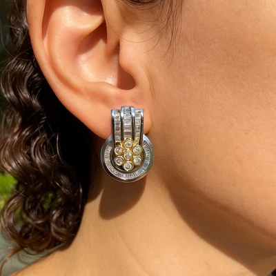 Vintage Diamond Earrings Target Flower Estate Fine Jewelry Pre-Owned XL Massive - Image 1 of 4