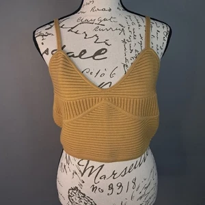 Aerie Top Womens Size Large Take Charge Ribbed Sweater Corset Tank Mustard - Picture 1 of 9