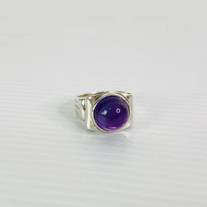 Sterling Silver Ring Amethyst Cabochon Size J 1/2 Vintage Jewellery - Picture 1 of 11