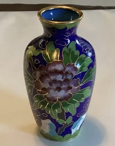 Vintage Cobalt Blue  Floral Cloisonne Miniature Vase 3" Tall (110ia) - Picture 1 of 7