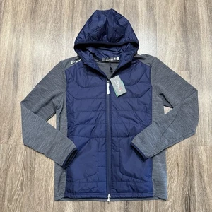 RLX Ralph Lauren Hybrid Wool Full Zip Blue Quilted Hooded Jacket Mens Medium - Picture 1 of 5