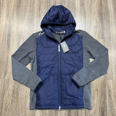 RLX Ralph Lauren Hybrid Wool Full Zip Blue Quilted Hooded Jacket Mens Medium - Image 1 of 4