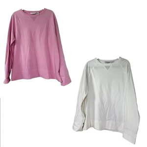 Chadwicks Womens XL Sweatshirt Set Of 2 Pink White Coastal Cottagecore Lounge - Picture 1 of 16