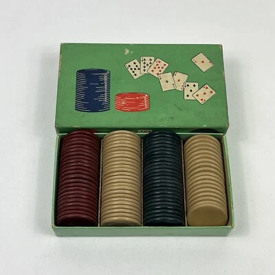 Fichas de pôquer âncora BAKELITE 1,25" simples cartão de jogo dos EUA Co na origem. Caixa VTG READ - Imagem 1 de 4
