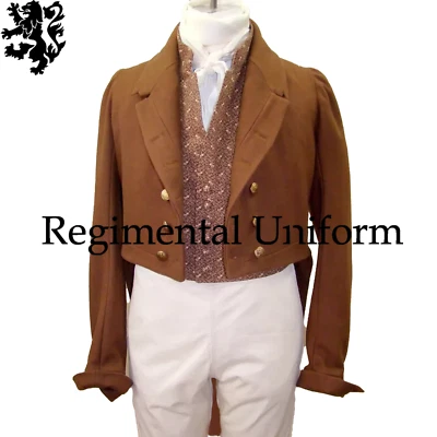 Vestido de fantasía Moda victoriana para hombres Vestido de regencia Abrigo de caballero Abrigo de lana marrón Foto 1 de 4