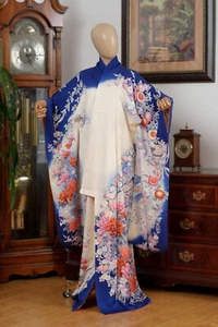 DEAR VANILLA JAPANESE FURISODE SILK KIMONO WOMEN'S AUTHENTIC JAPAN MADE VINTAGE - Picture 1 of 10