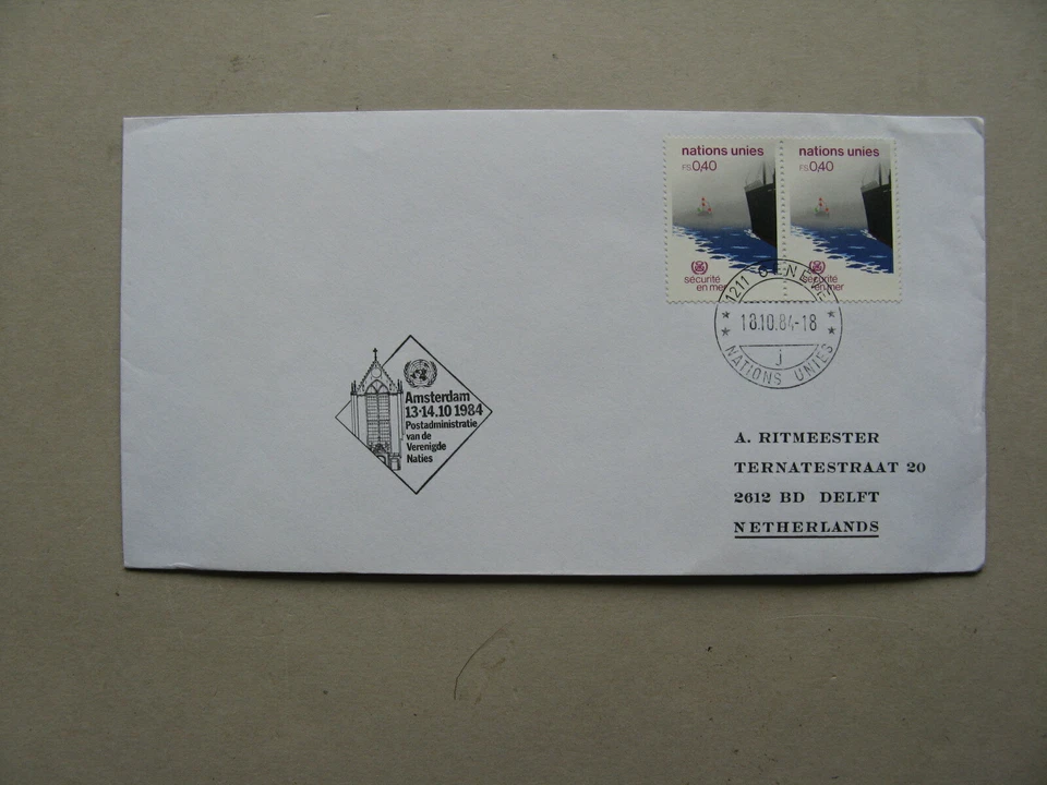 NACIONES UNIDAS GINEBRA, cubierta a los Países Bajos 1984, par seguridad en los mares Foto 1 de 1