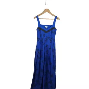 Escada Dress 36 Yves Klein Blue Black Daflower Butterfly Print Maxi Women’s NWT - Picture 1 of 11