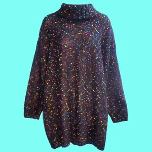 Vintage 90s JACQUE AND KOKO Mohair Confetti Sweater Rainbow Black Oversized XXL - Picture 1 of 6