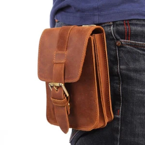 Men's Genuine Leather Belt Waist Bag Phone Pouch Shoulder Messenger Fanny Pack - Picture 1 of 12