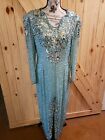 Vintage NiteLine Aquamarine Silk Beaded Sequin Evening Formal Party Dress #14