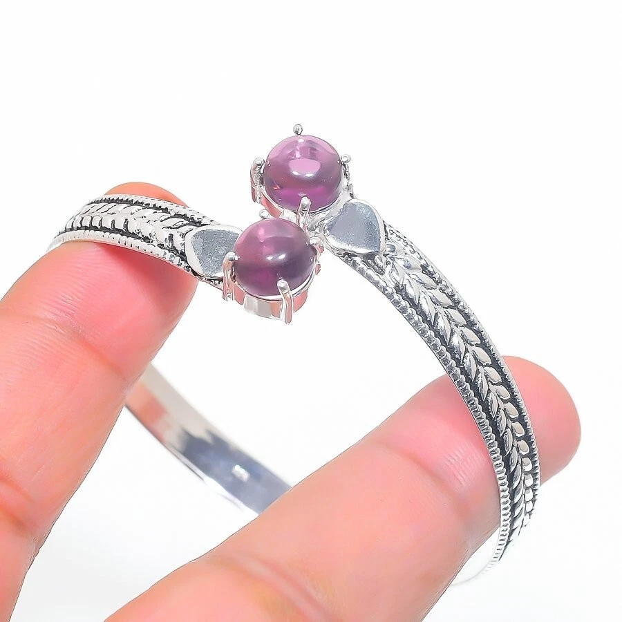 Purple Amethyst Gemstone 925 Sterling Silver Jewelry Adjustable Cuff Bracelet - Image 1 of 1