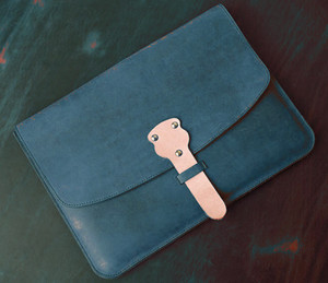 file Folder pocket cow Leather Messenger bag Briefcase Pouch handmade blue z798