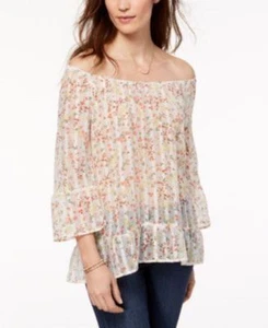Style & Co Women's Ruffled Off The Shoulder Top Ditsy Daydream Pink Multi L - Picture 1 of 2