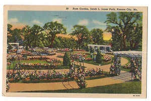 ROSE GARDEN Jacob L Loose Park  Kansas City Missouri Postcard MO Linen 1955 - Picture 1 of 2