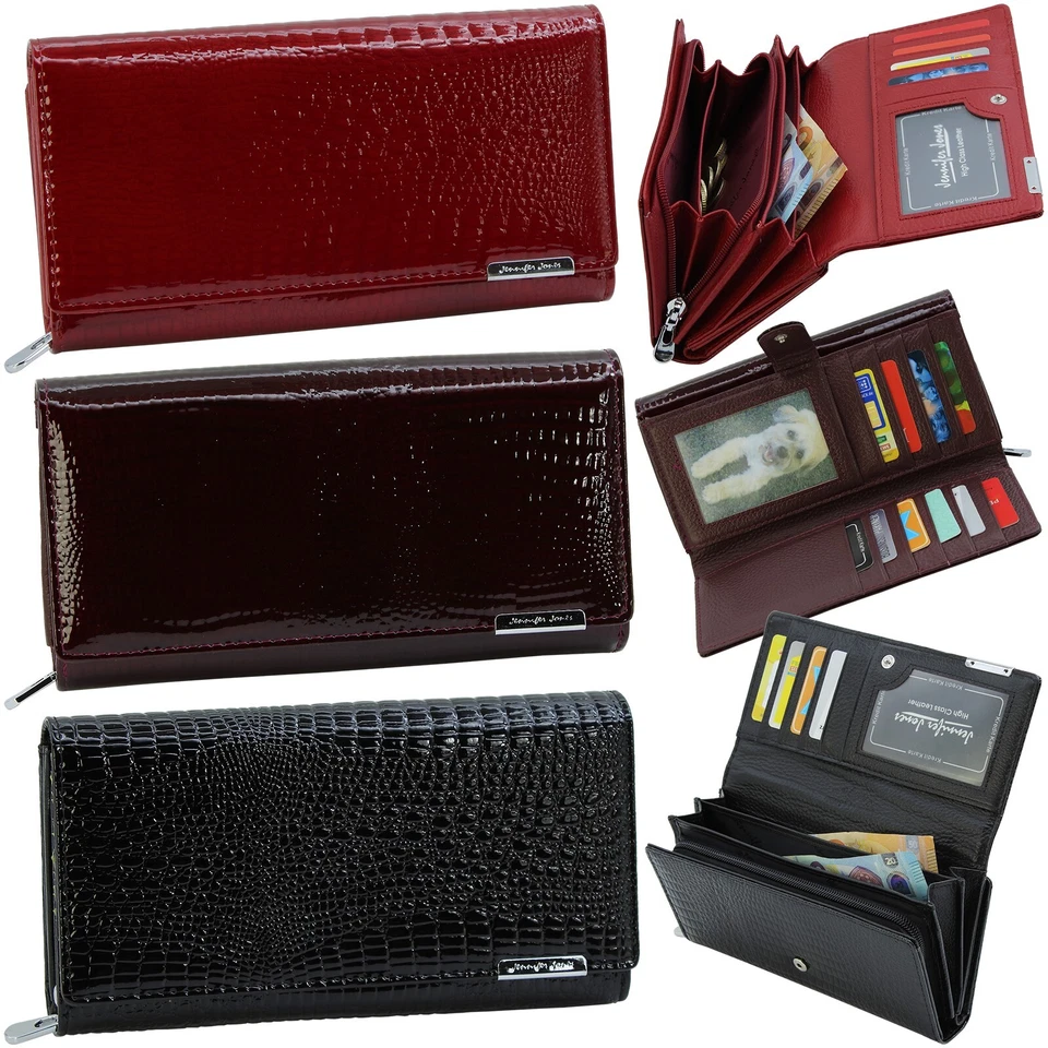 JENNIFER JONES Damen Geldbörse Leder Croco-Optik großes Portmonee Geldbeutel mit RFID-Schutz
