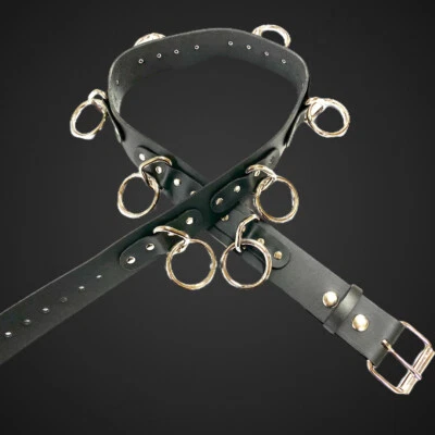 Large O Ring Bondage Punk Leather Belt Belt Goth Metal Thrash Funk Plus USA  - Image 1 of 3