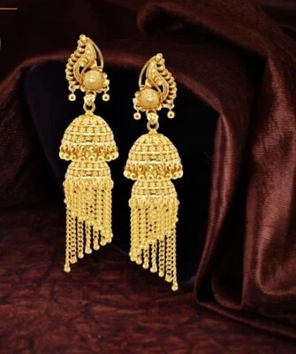 Болливудские индийские этнические свадебные длинные южные серьги с позолотой 22 карата - Изображение 1 из 2