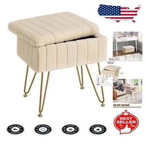 Elegant Faux Fur Vanity Stool with Storage, 15.7”L x 11.8”W, Modern Camel Design - Picture 1 of 9