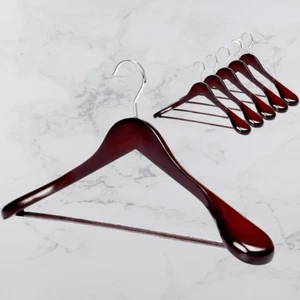 Set of 6 Luxury Mahogany Wooden Coat Hangers, Premium Wood Suit Hangers, Glossy - Picture 1 of 6