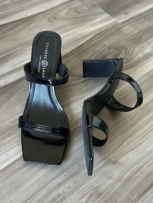 Chinese Laundry Sz 7 Black Sandals Block Heel Double Strap Slip-On Slide - Image 1 of 4