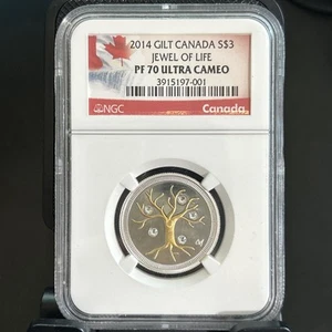 2014 Gilt Gold Canada S$3 Jewel Of Life Pf 70 Ultra Cameo - Bild 1 von 3