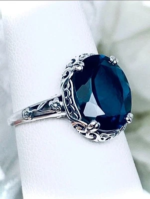 Anillo plateado cobre azul circonita cúbica talla 9 banda diseño flor Foto 1 de 3