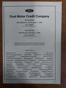 Ford Motor Credit Debentures Tombstone Goldman Sachs 1970 Vintage Print Ad - Picture 1 of 1