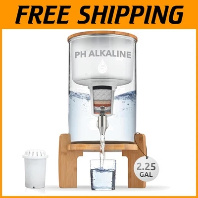High pH Alkaline Water Dispenser - Glass & Wood Design - Image 1 of 4