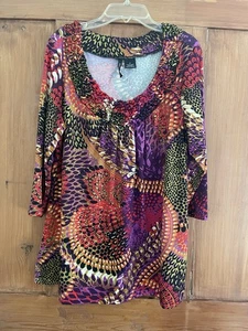Women’s New Directions Woman Red Multicolor Jewel Tone Knit Top Size 1X - Picture 1 of 6