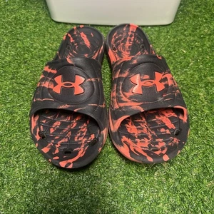 Under Armour Pantoletten Herren 10 schwarz rot Beta Locker Camouflage Sandalen - Bild 1 von 9