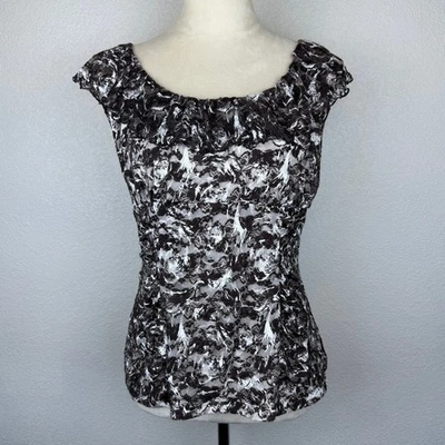 Top manga gorra cuello volantes encaje floral marrón blanco superpuesto AB Studio Y2K Foto 1 de 4