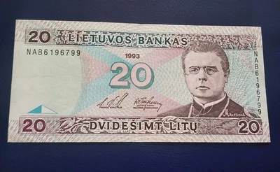 LITHUANIA  20 LITU 1993  BANKNOTE ABOUT UNCIRCULATED FREE  COMBINE   SHIPPING - Image 1 of 3