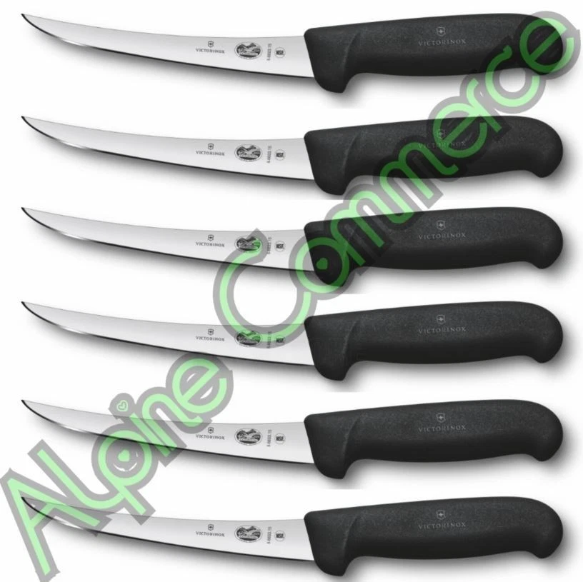*6 Cuchillos" Victorinox Fibrox Deshuesado Curvo Negro Mango TPE 6" Hoja 5.6603.15 Foto 1 de 4