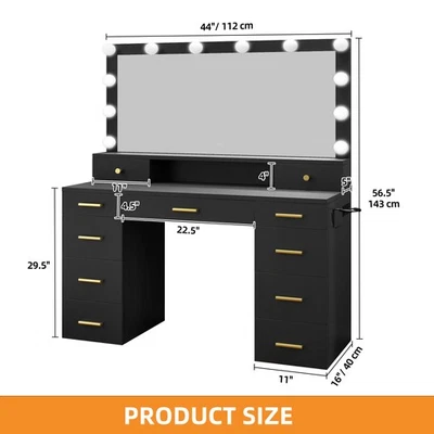 Juego de escritorio tocador de maquillaje con espejo iluminado LED 11 cajones tocador de maquillaje dormitorio Foto 1 de 4