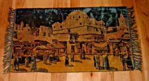 Antique Tapestry Town Square/Street Scene Made In Belgium 24"x40" - Picture 1 of 5