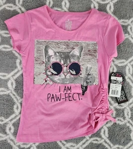 NWT NEW Star Ride Girl's Size S (7/8) Pink Sequined Cat I AM PAW-FECT Top Shirt - Picture 1 of 6