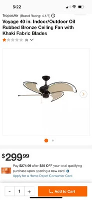 Troposair Voyage 40in. Indoor/Outdoor Oil Rubbed Bronze Ceiling Fan - Image 1 of 3