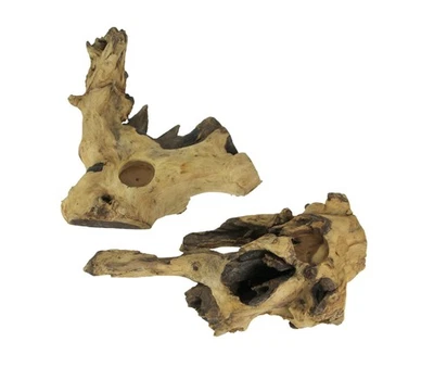 Set of 2 Natural Gamal Root Wood Single Tealight Candle Holders - Image 1 of 3