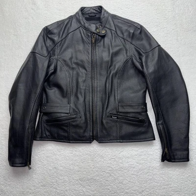 Chaqueta de cuero Triumph para mujer mediana negra triple conexión motocicleta motociclista Foto 1 de 4