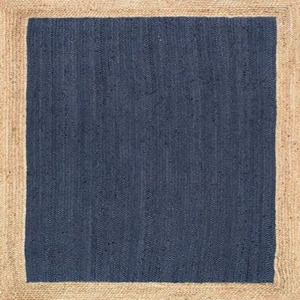 Rug Jute Square BLue Carpet Beige Natural Hand Braided Farmhouse Jute Area Rug - Picture 1 of 7