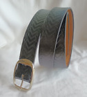 Mens 1-3/8" Wide Textured Black Leather Belt Silver-Tone Buckle Size 48 - 50