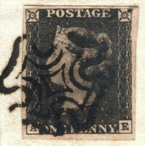 PENNY BLACK 1840 QV SG.2 1d Plate 1b (AE) *VARIETY* Super MX Piece c£400 LRED72 - Picture 1 of 6