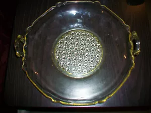 Yellow Depression Bowl with Handles Scalloped Sides 10 1/2" Cane Looking Base - Picture 1 of 4
