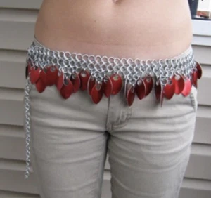 Chainmail Red Scale Bellydance Boho Belt Chainmaille Chain Mail Maille - Picture 1 of 2