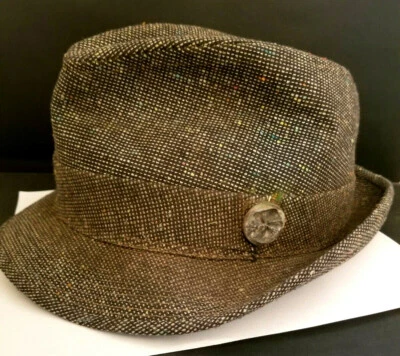 Vintage Mens Fedora Hat Tweed w Button + Brim - Image 1 of 4