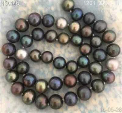 9-10mm Tahitiano Multicolor Negro Verde Rojo Perla Collar 18 Pulgadas 14k Foto 1 de 2
