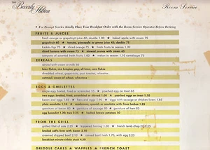 The Beverly Hilton Room Service Breakfast Menu 1962 - Picture 1 of 3