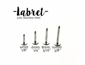 16g Labret for cartilage earrings flat backs 316L stainless steel tragus studs - Picture 1 of 1