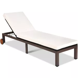 Outdoor Rattan Chaise Lounge Chair Patio Wicker Recliner Bench Sofa w/ Wheel - Picture 1 of 5